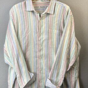 Tommy Bahama Shirt Men's Size XXL Linen Blend Jaipur Striped Long Sleeve 2XL EUC